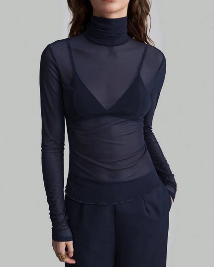 Turtleneck Long Sleeve Top Navy Blue