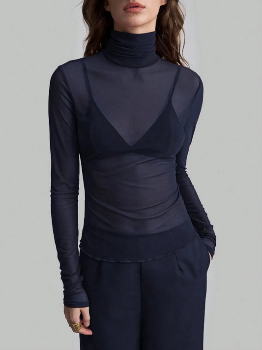 Turtleneck Long Sleeve Top Navy Blue