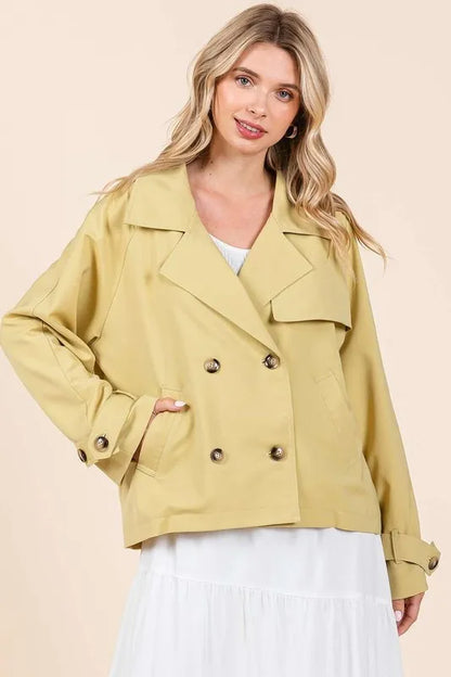 Mittoshop Double Breasted Long Sleeve Trench Coat Jacket Yellow
