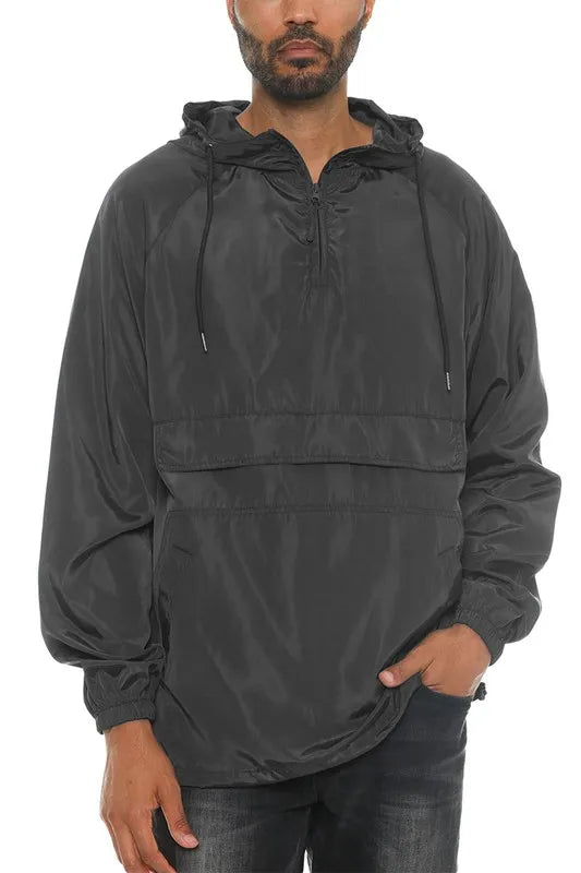 WEIV Men's Full Size Color Block Anorak Jacket Pullover Windbreaker Plus Size Black