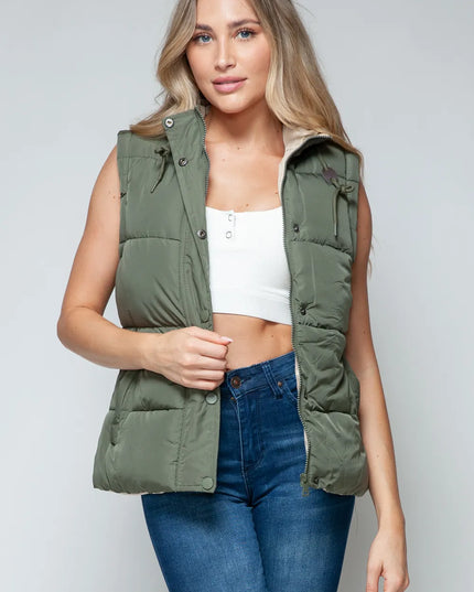Snobbish Snap and Zip Closure Hooded Vest Light Olive Sand