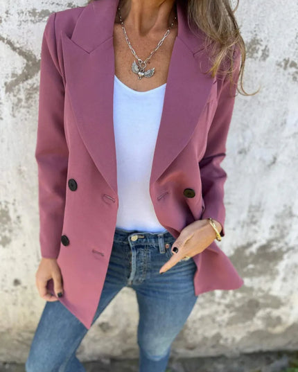 Full Size Collared Neck Long Sleeve Blazer Dusty Pink