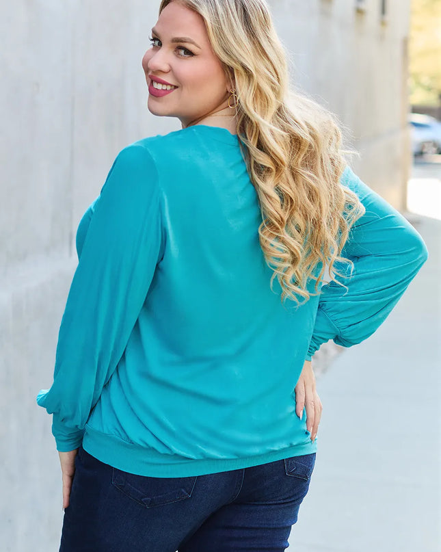 Basic Bae Full Size V-Neck Lantern Sleeve Top