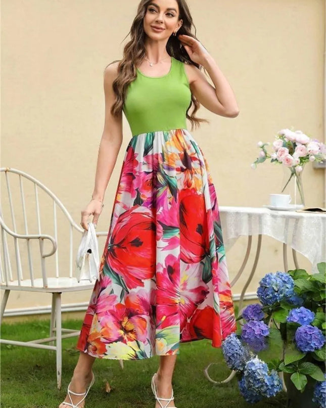 Printed Round Neck Sleeveless Dress Floral