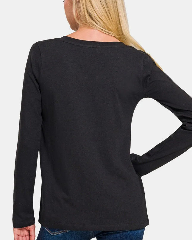 Zenana Full Size V-Neck Long Sleeve T-Shirt