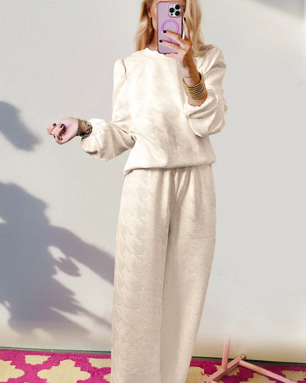 Double Take Texture Long Sleeve Top and Wide Leg Pants Set