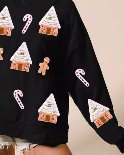 Christmas Gingerbread House Sequin Sweatshirt