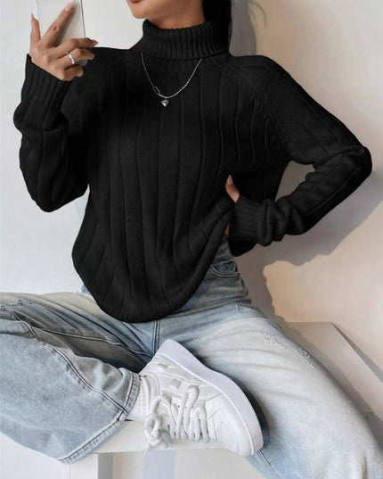 Ribbed Turtleneck Long Sleeve Sweater Black