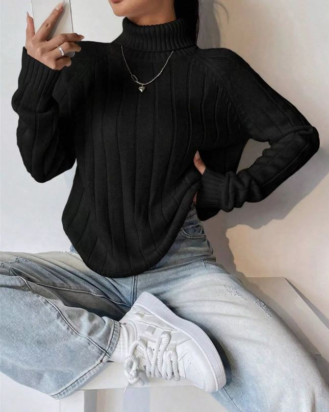 Ribbed Turtleneck Long Sleeve Sweater Black