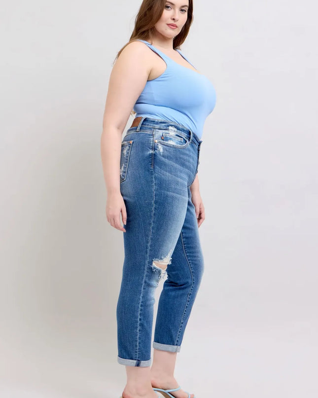Judy Blue Full Size Button Fly Distressed Jeans with Pockets Plus Size