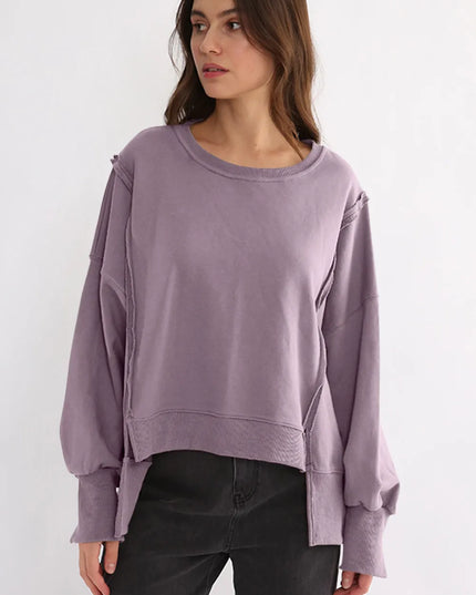 Exposed Seam High-Low Long Sleeve Sweatshirt