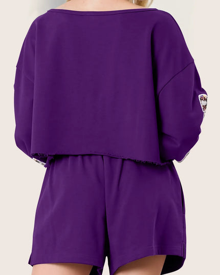 Double Take Sequin Bow Cropped Top and Shorts Set