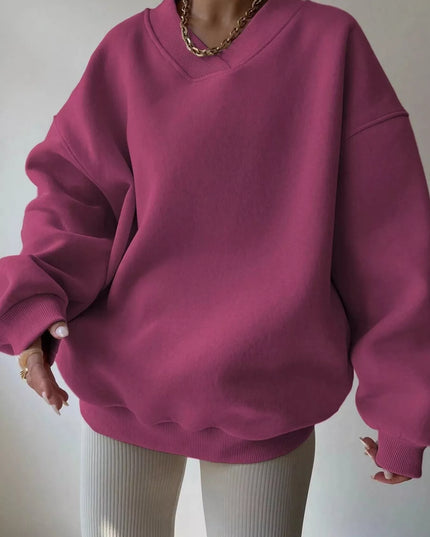 Dropped Shoulder Long Sleeve Oversized Sweatshirt Rose Red