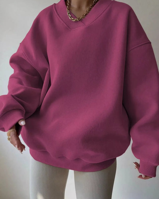 Dropped Shoulder Long Sleeve Oversized Sweatshirt Rose Red
