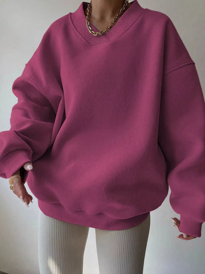 Dropped Shoulder Long Sleeve Oversized Sweatshirt Rose Red