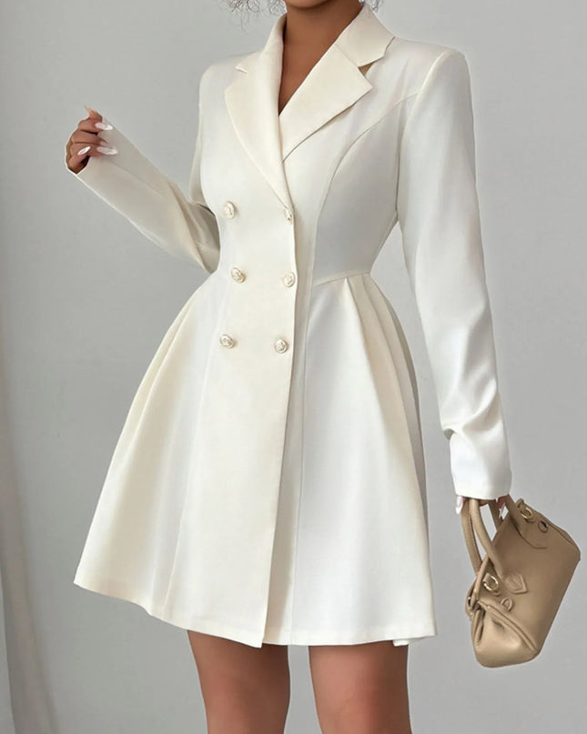 Double-Breasted Blazer Dress with Pleated Detail