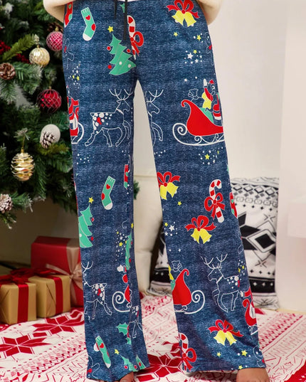 Christmas Straight Leg Pants Peacock Blue