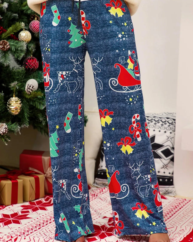 Christmas Straight Leg Pants Peacock Blue