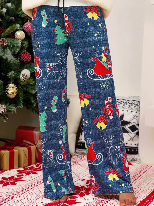 Christmas Straight Leg Pants Peacock Blue