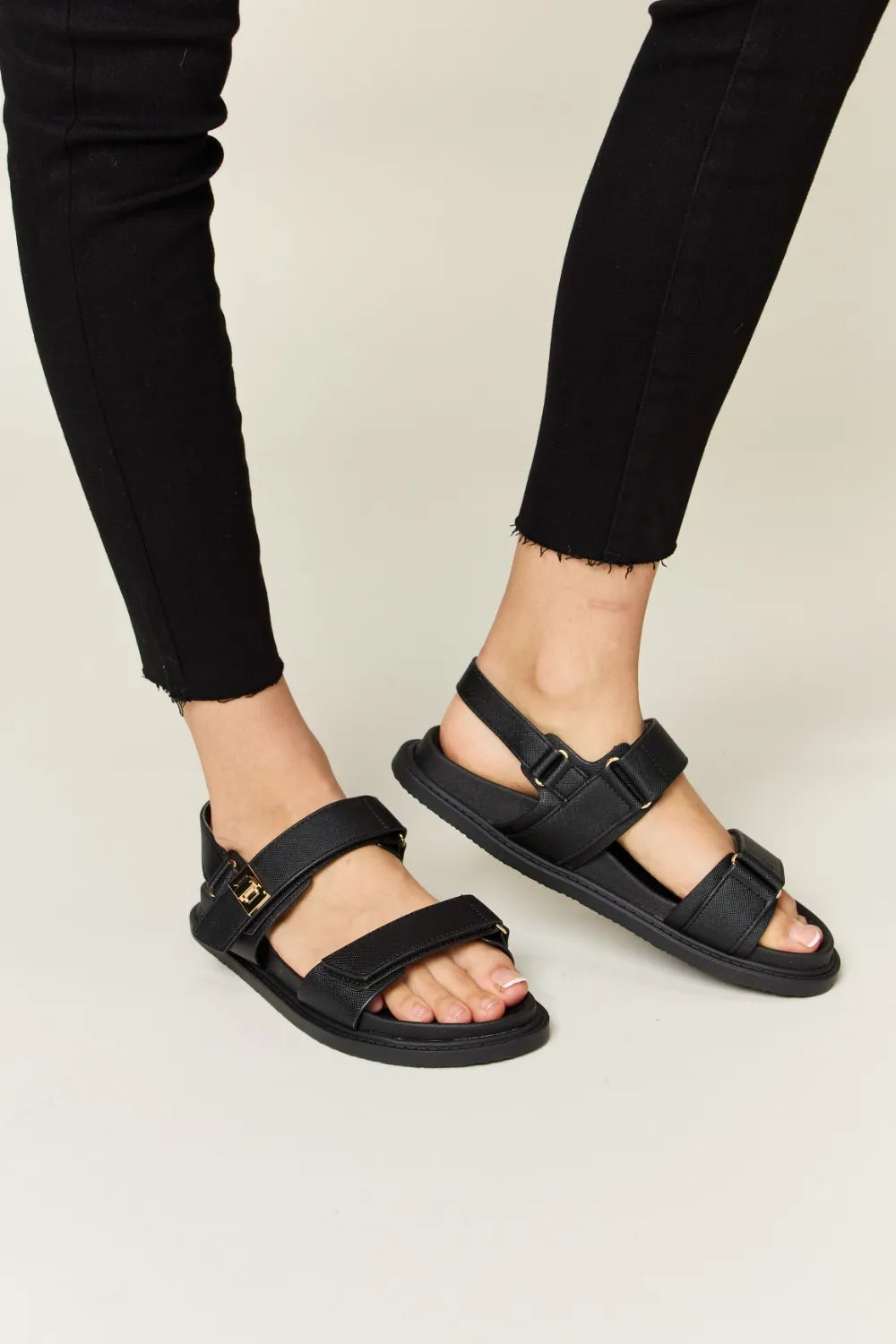 WILD DIVA Velcro Double Strap Slingback Sandals 