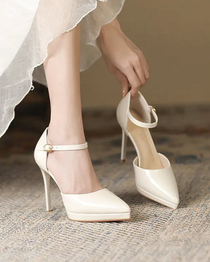Point Toe Stiletto Pumps Beige