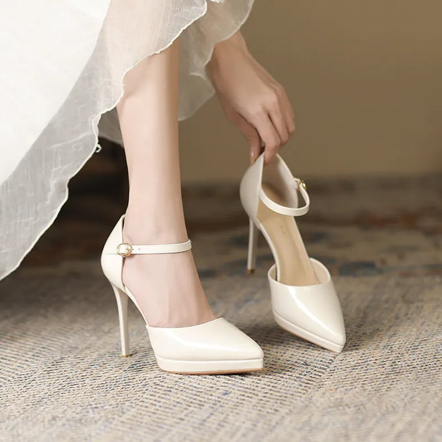 Point Toe Stiletto Pumps Beige