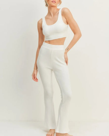 Kimberly C Waffle Tank and High Waist Flare Pants Set