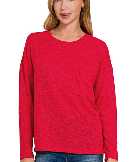 Zenana Slub Hacci Long Sleeve T-Shirt RUBY