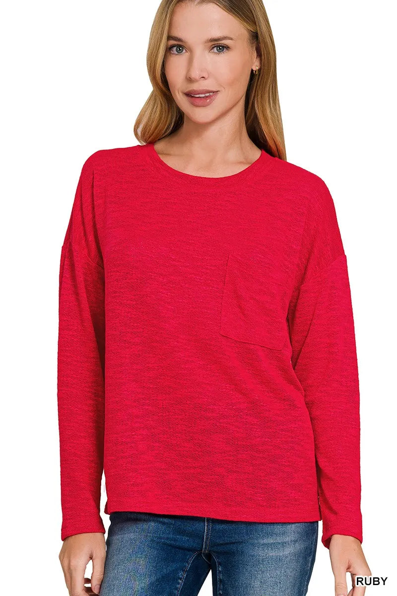 Zenana Slub Hacci Long Sleeve T-Shirt RUBY