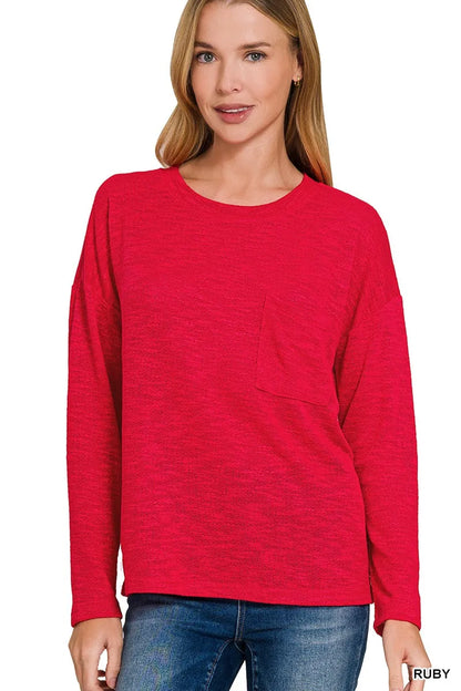 Zenana Slub Hacci Long Sleeve T-Shirt RUBY