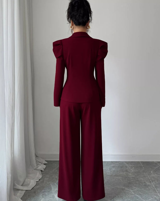 Double-Breasted Blazer and Pants Suit Set
