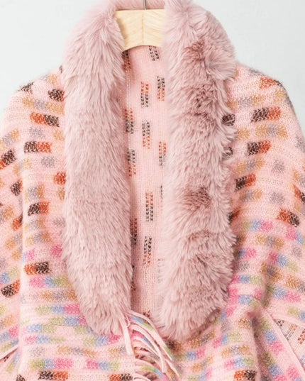 Fringe Fuzzy Open Front Poncho
