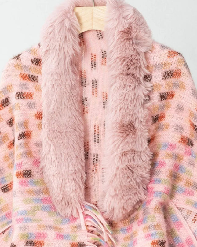 Fringe Fuzzy Open Front Poncho