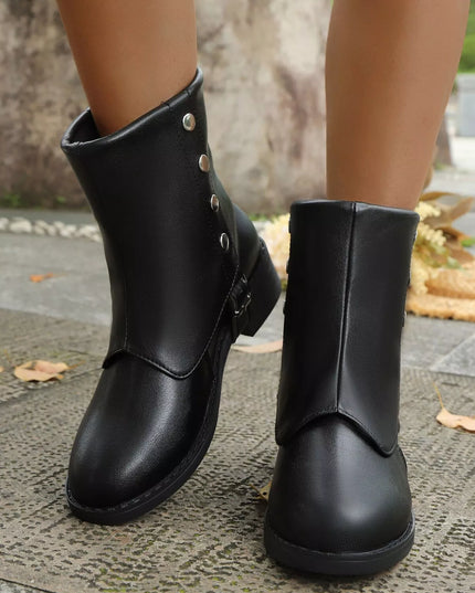 Buckle Block Heels Boots