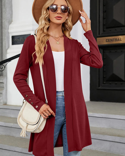 Open Front Long Sleeve Cardigan Wine