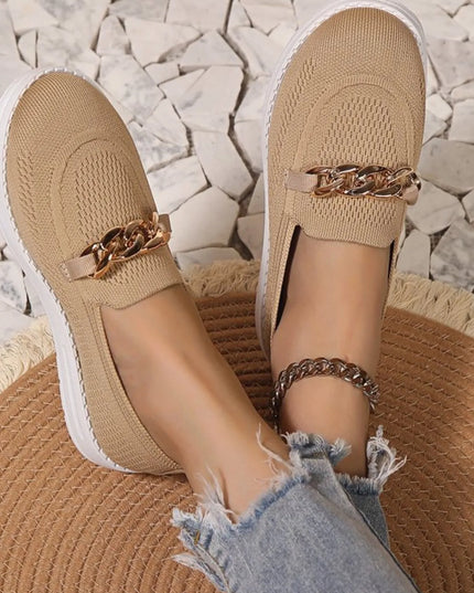 Chain Detail Mesh Slip-Ons Apricot