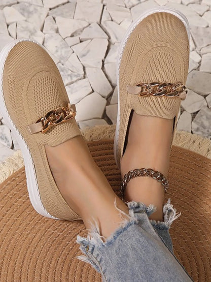 Chain Detail Mesh Slip-Ons Apricot