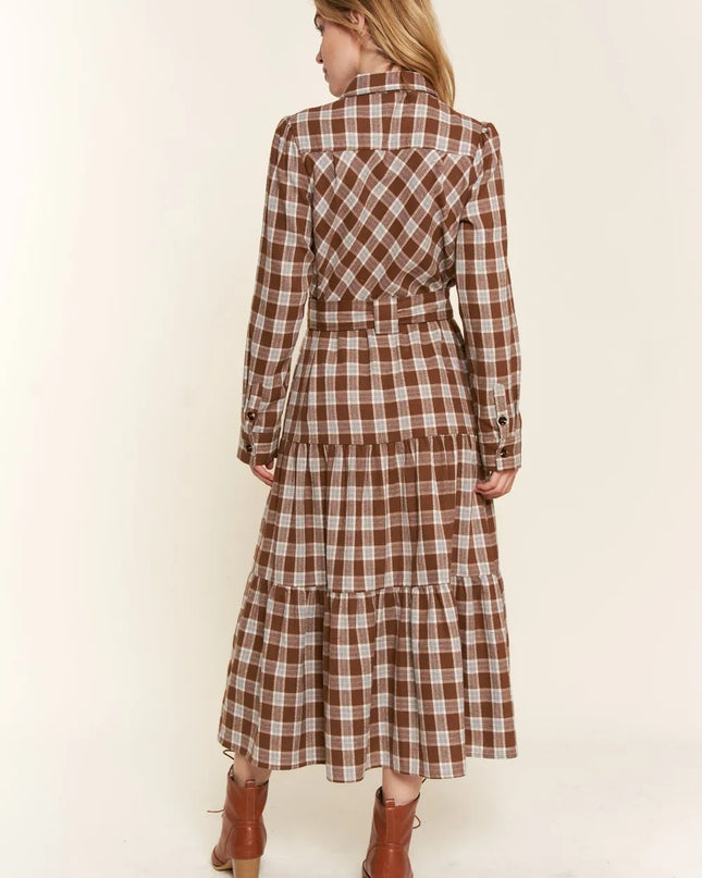 And the Why Plaid Tiered Midi Shirt Dress