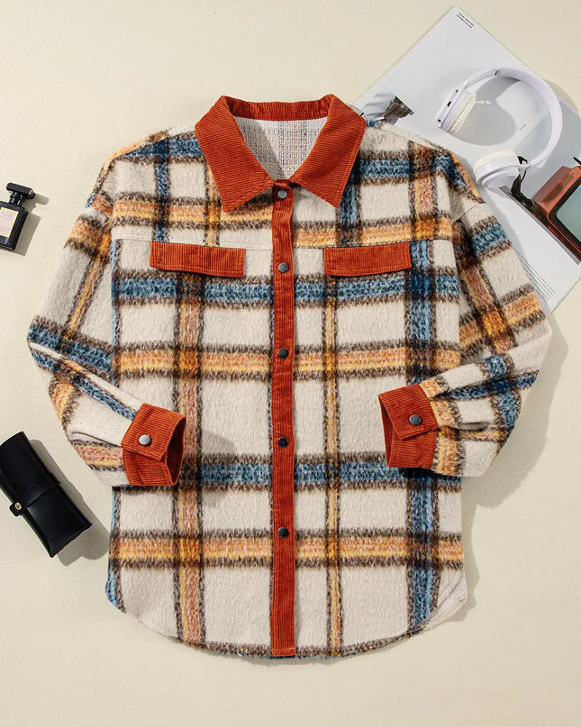 Plus Size Plaid Button Down Jacket