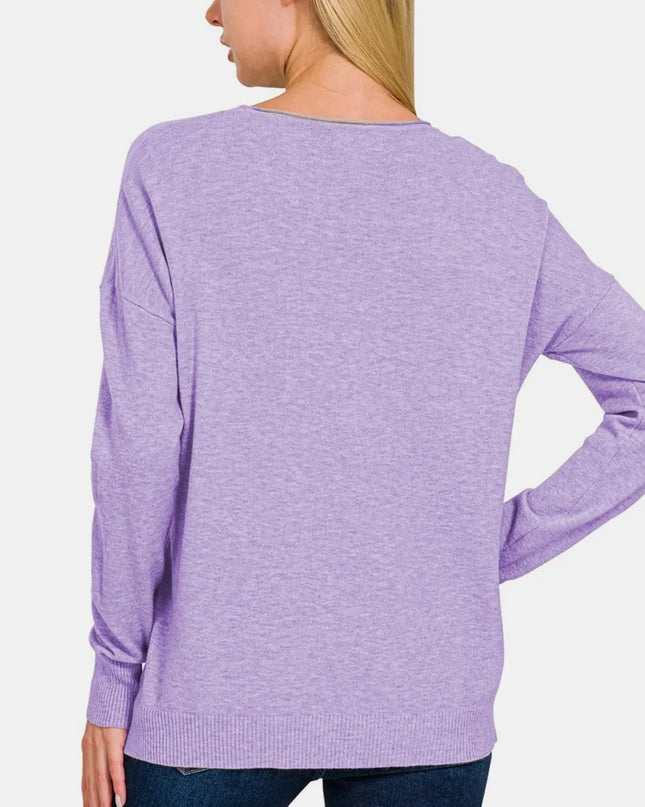 Zenana Front Seam Round Neck Sweater