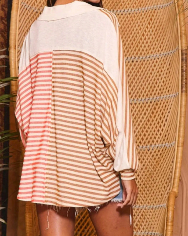 Striped Button Front Casual Top
