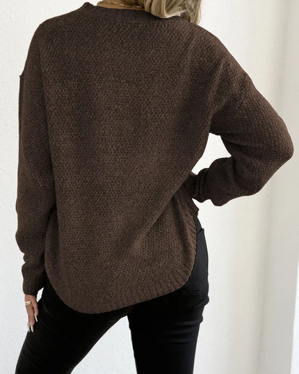 Textured Knit Relaxed Fit Round Neck Sweater