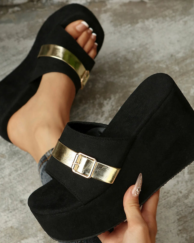 Platform Wedge Sandals with Buckle Straps 