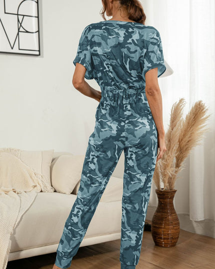 Surplice Neck Tied Short Sleeve Jumpsuit