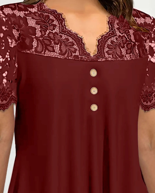 Lace Panel Short Sleeve Blouse 