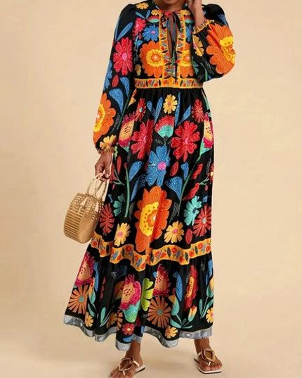 Floral Tie Waist Long Sleeve Dress