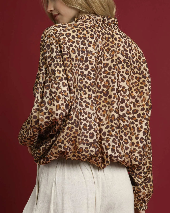 Umgee Leopard Print Balloon Sleeve Blouse