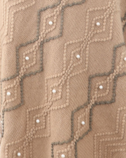 Pearl Trim V-Neck Fringe Hem Poncho