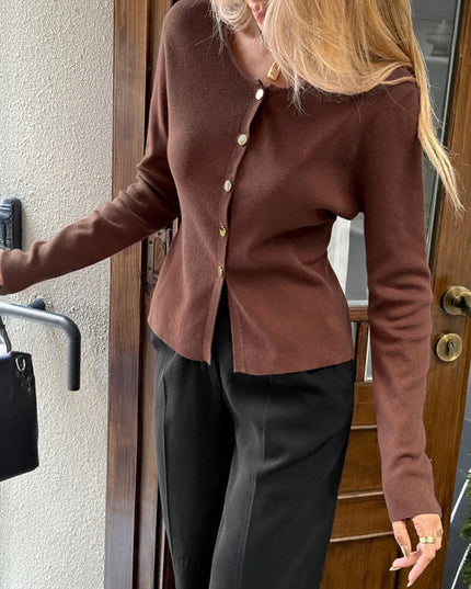 Button-Up Long Sleeve Knit Cardigan