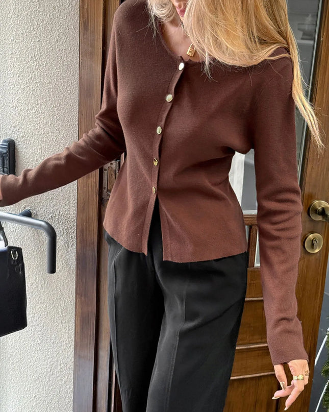 Button-Up Long Sleeve Knit Cardigan